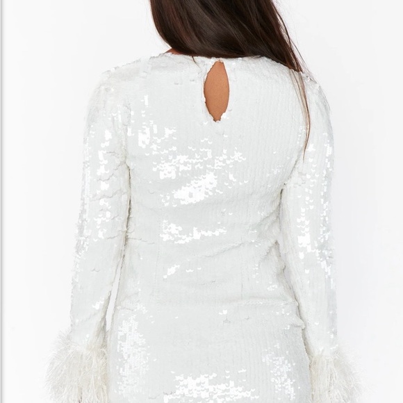 Show Me Your MuMu White Sequin Dress with Feather Cuffs - Picture 3 of 8